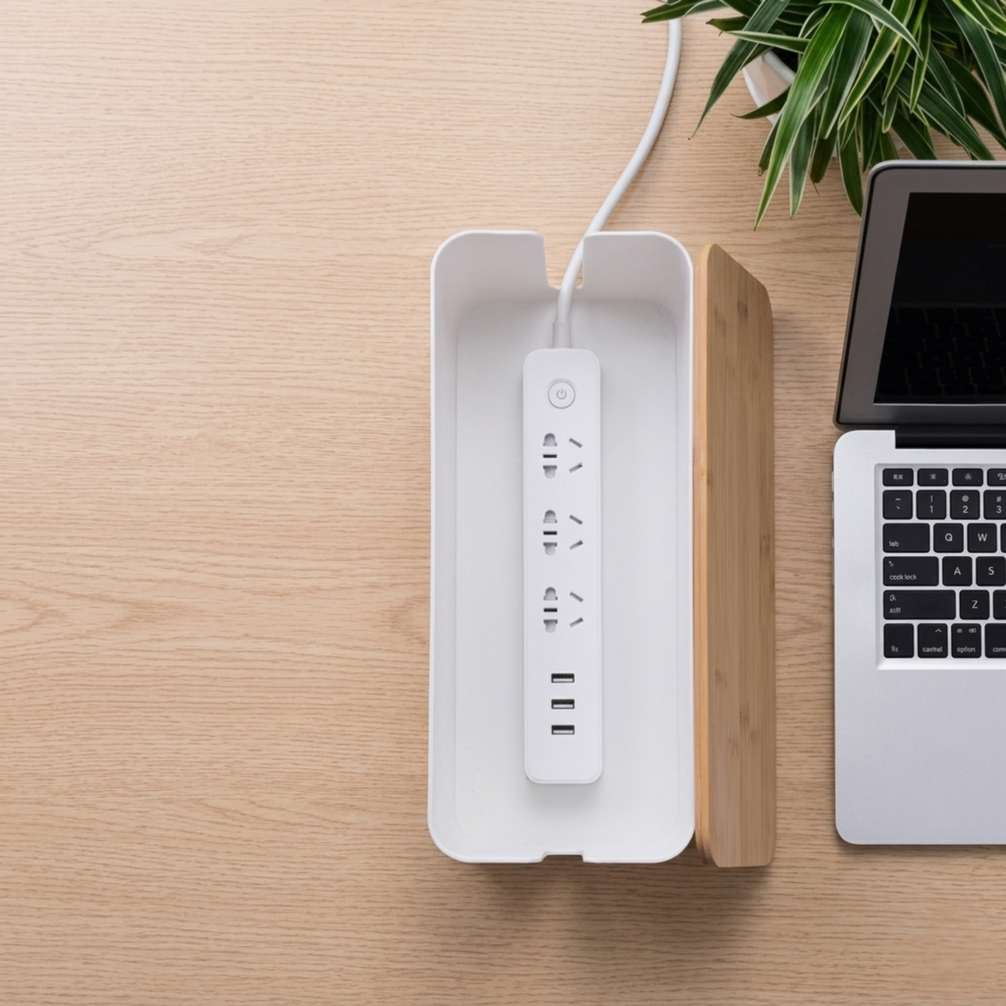 Organizador de Cables con Caja de Enchufe para Escritorio y Oficina