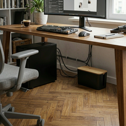 Organizador de Cables con Caja de Enchufe para Escritorio y Oficina