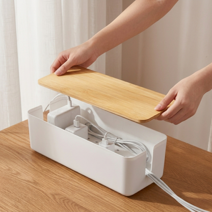 Organizador de Cables con Caja de Enchufe para Escritorio y Oficina